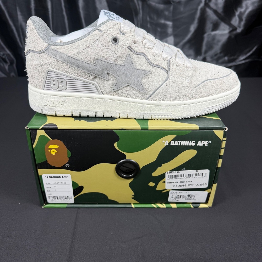 A Bathing Ape BAPE SK8 Sta Gray Hairy Suede Sneakers 1K80191312 Mens Size 9